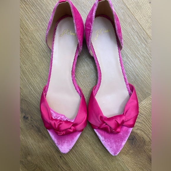 J. Crew Shoes - J.CREW Pink velvet d'Orsay flats with satin knot